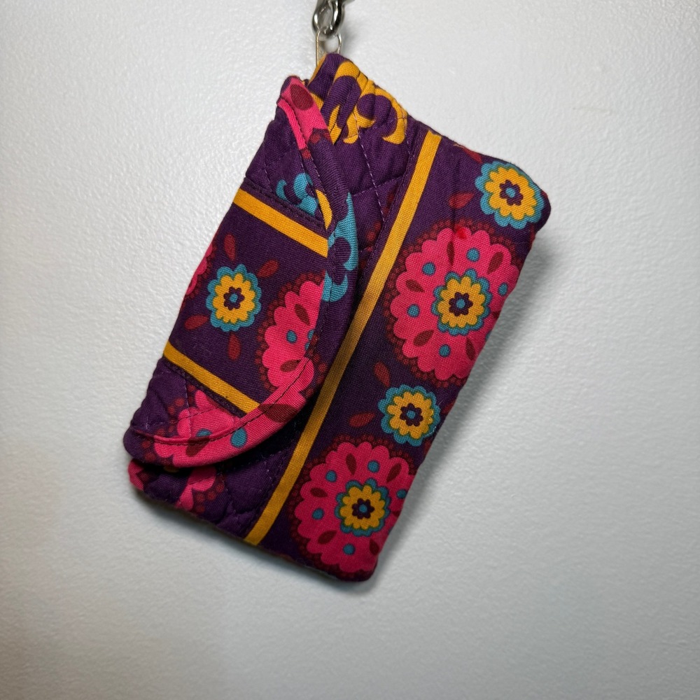 Stephanie Dawn Quilted Wristlet Wallet Purple Floral Paisley ID Window USA Made